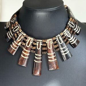 Vintage wooden carved tribal ceremonial bib collar choker
